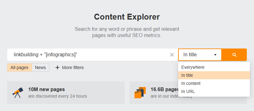 Знайдіть сайти, які вже публікують інфографіку через "Content Explorer" від Ahrefs